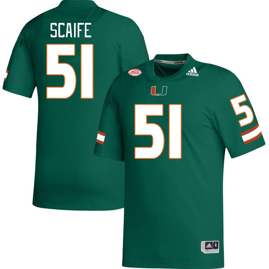 #51 DJ Scaife Miami Hurricanes Jerseys Football Stitched-Green